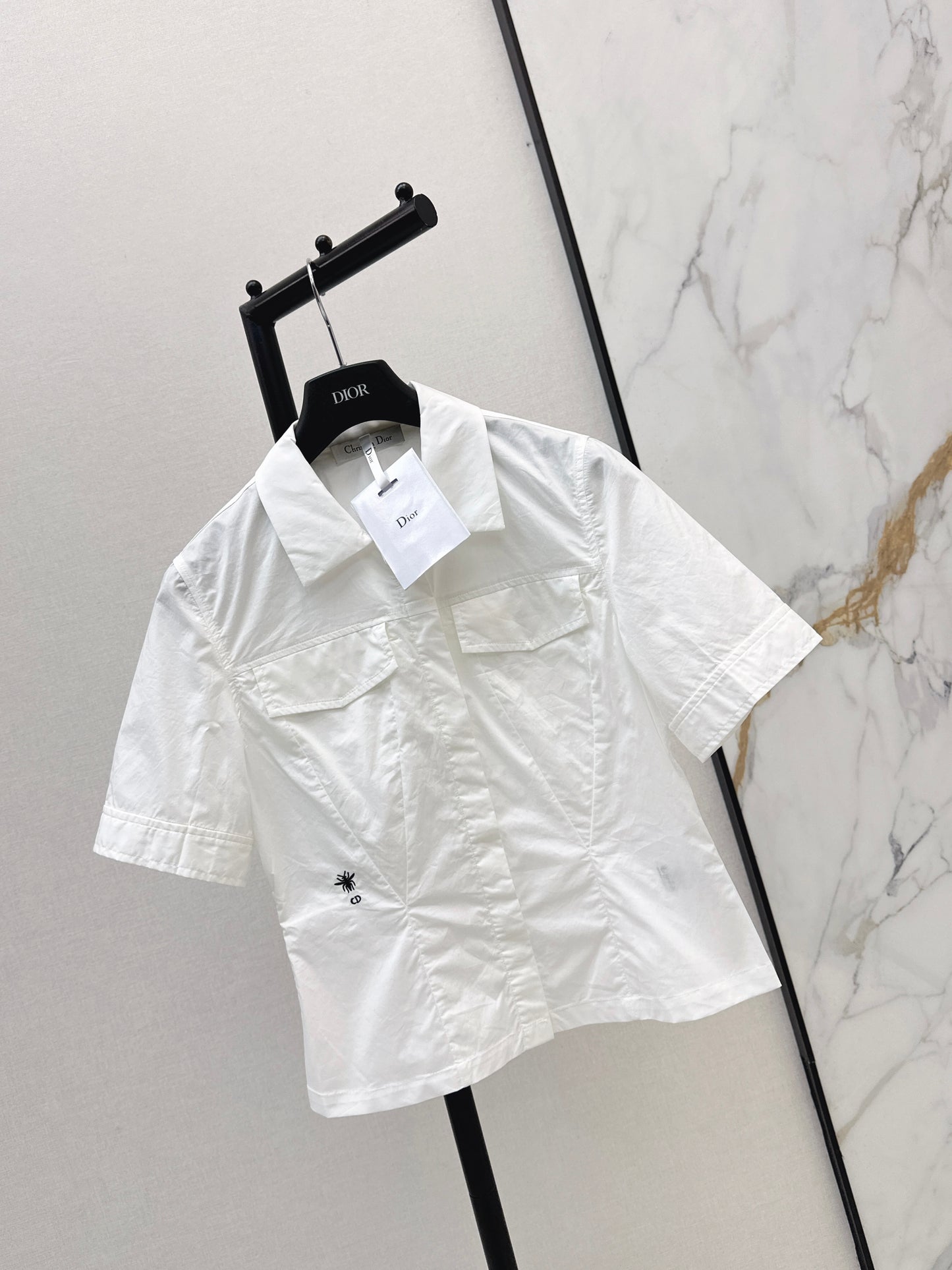 26ss Double-pocket design minimalist white shirt