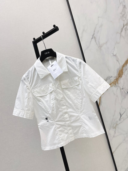 26ss Double-pocket design minimalist white shirt