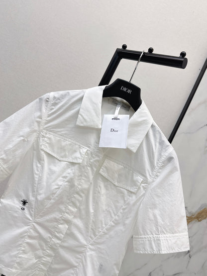 26ss Double-pocket design minimalist white shirt