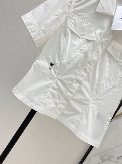 26ss Double-pocket design minimalist white shirt