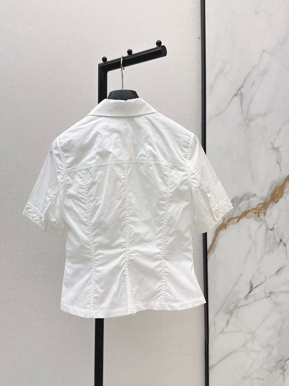 26ss Double-pocket design minimalist white shirt
