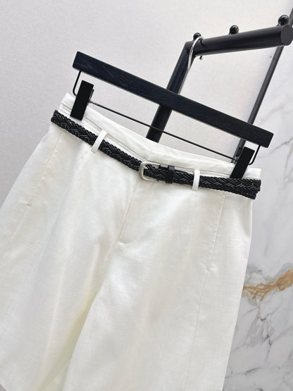 26ss Belt-decorated versatile mid-length pants