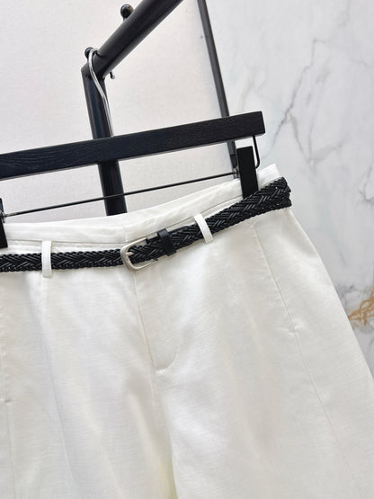 26ss Belt-decorated versatile mid-length pants