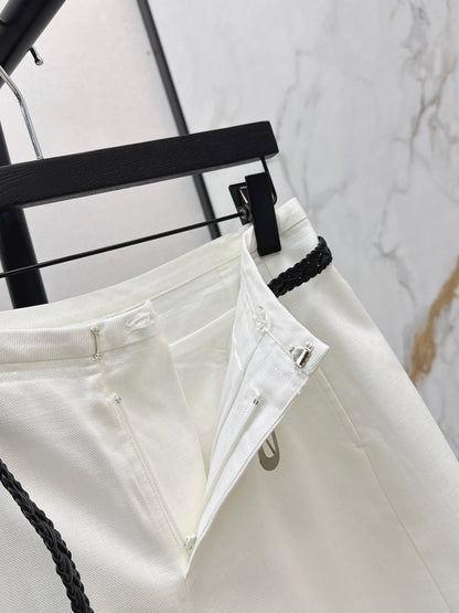 26ss Belt-decorated versatile mid-length pants