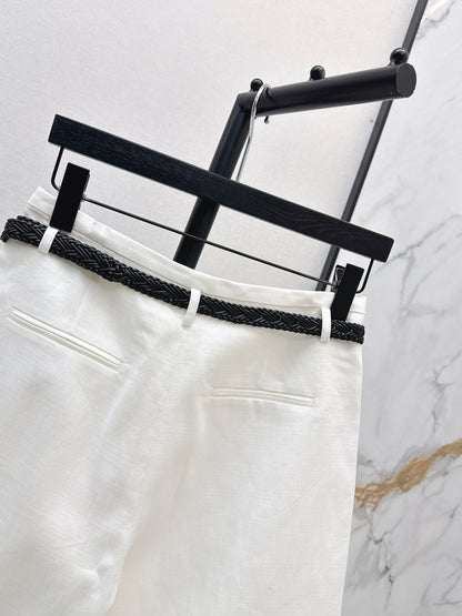 26ss Belt-decorated versatile mid-length pants
