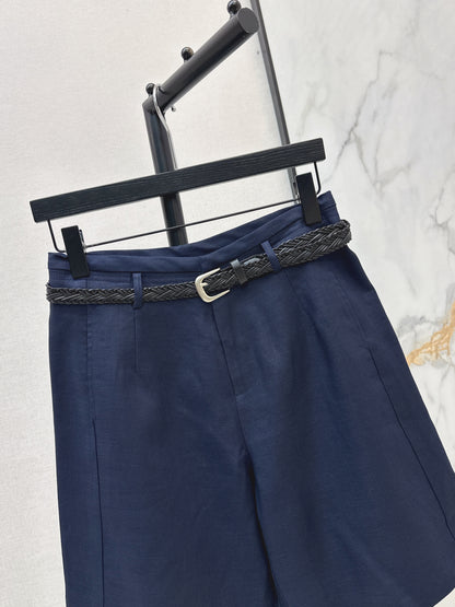 26ss Belt-decorated versatile mid-length pants