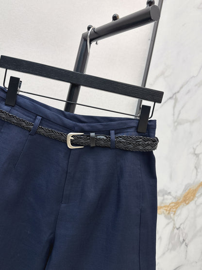 26ss Belt-decorated versatile mid-length pants