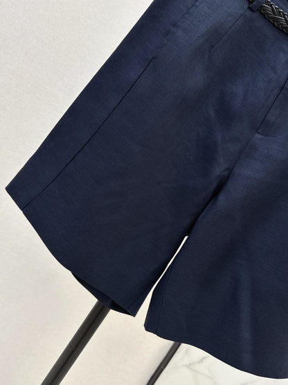 26ss Belt-decorated versatile mid-length pants