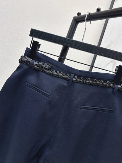 26ss Belt-decorated versatile mid-length pants