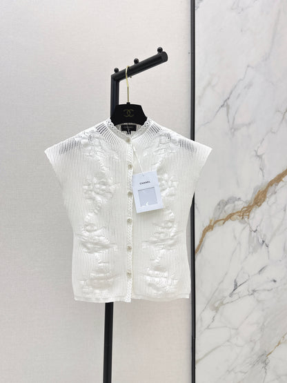 26ss Stand-collar drop-shoulder hollow-out top