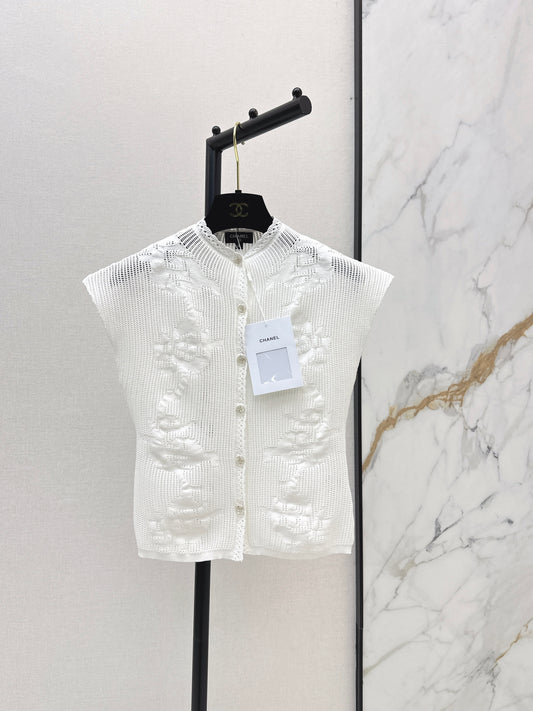 26ss Stand-collar drop-shoulder hollow-out top