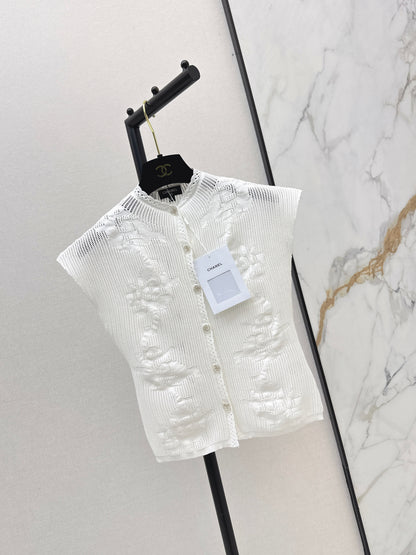 26ss Stand-collar drop-shoulder hollow-out top