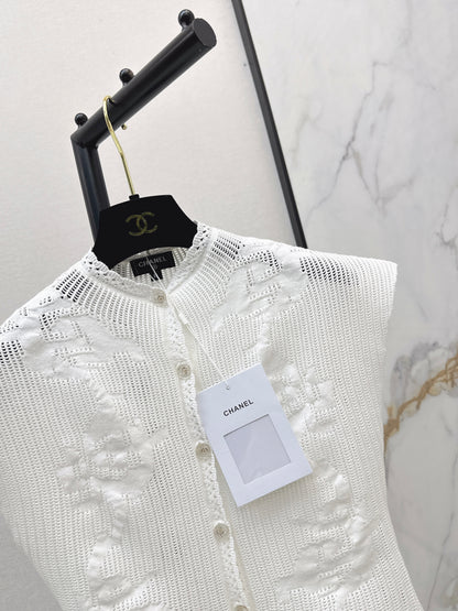 26ss Stand-collar drop-shoulder hollow-out top