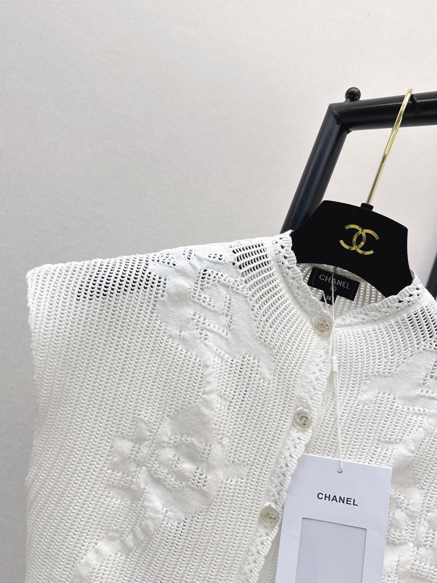 26ss Stand-collar drop-shoulder hollow-out top
