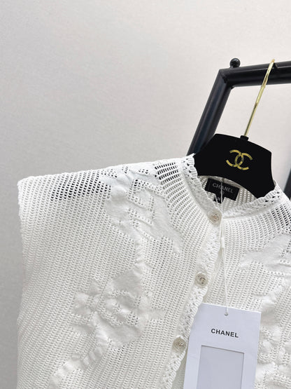 26ss Stand-collar drop-shoulder hollow-out top