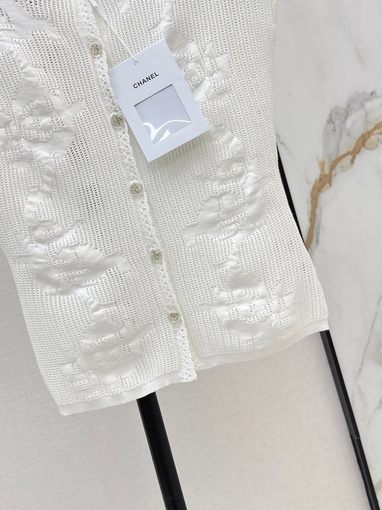 26ss Stand-collar drop-shoulder hollow-out top