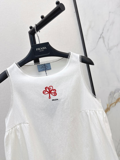 26ss Sleeveless Dress with Embroidered Lace