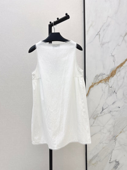 26ss Sleeveless Dress with Embroidered Lace