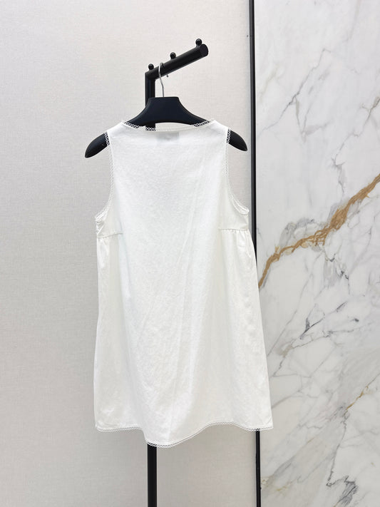 26ss Sleeveless Dress with Embroidered Lace