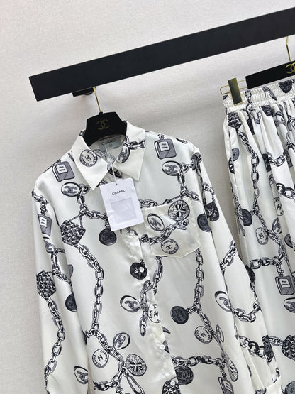 26ss Loose printed shirt / A-line skirt
