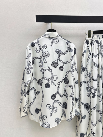 26ss Loose printed shirt / A-line skirt