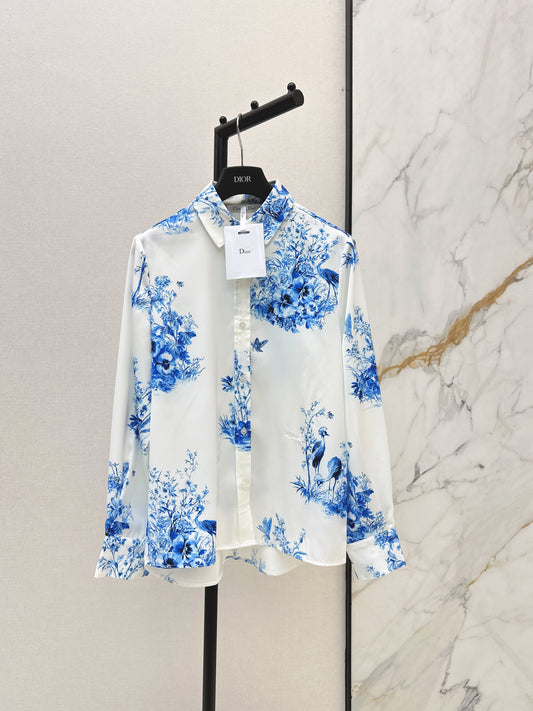 26ss Blue and white porcelain print shirt / dress