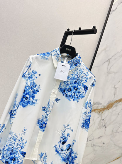 26ss Blue and white porcelain print shirt / dress