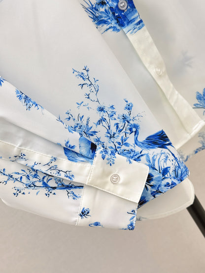 26ss Blue and white porcelain print shirt / dress