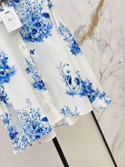 26ss Blue and white porcelain print shirt / dress