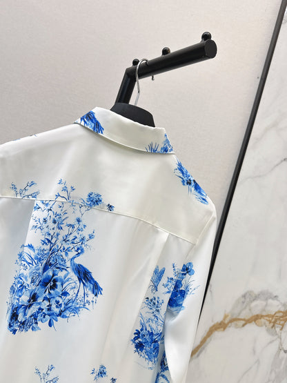 26ss Blue and white porcelain print shirt / dress