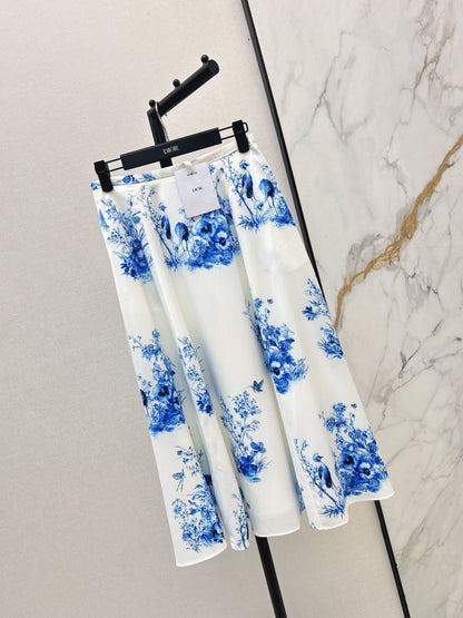 26ss Blue and white porcelain print shirt / dress