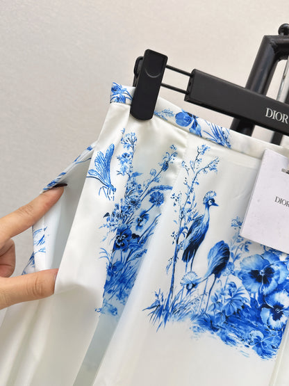 26ss Blue and white porcelain print shirt / dress