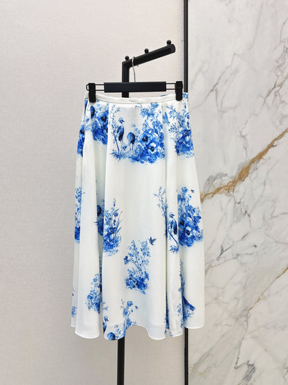 26ss Blue and white porcelain print shirt / dress