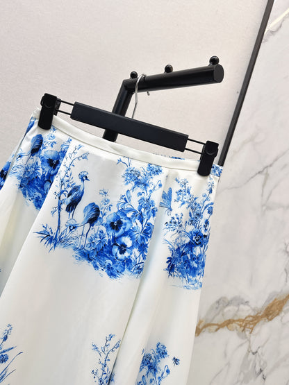 26ss Blue and white porcelain print shirt / dress