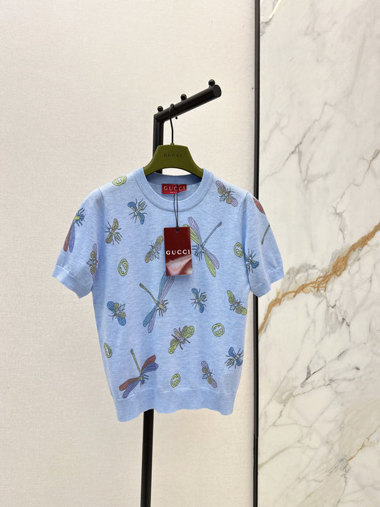 26ss Dragonfly Pattern Embroidered Short Sleeve