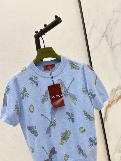 26ss Dragonfly Pattern Embroidered Short Sleeve