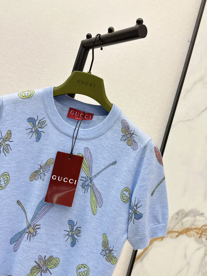 26ss Dragonfly Pattern Embroidered Short Sleeve