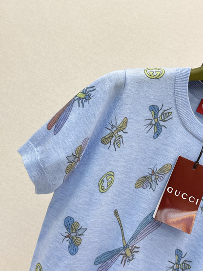 26ss Dragonfly Pattern Embroidered Short Sleeve