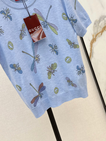 26ss Dragonfly Pattern Embroidered Short Sleeve