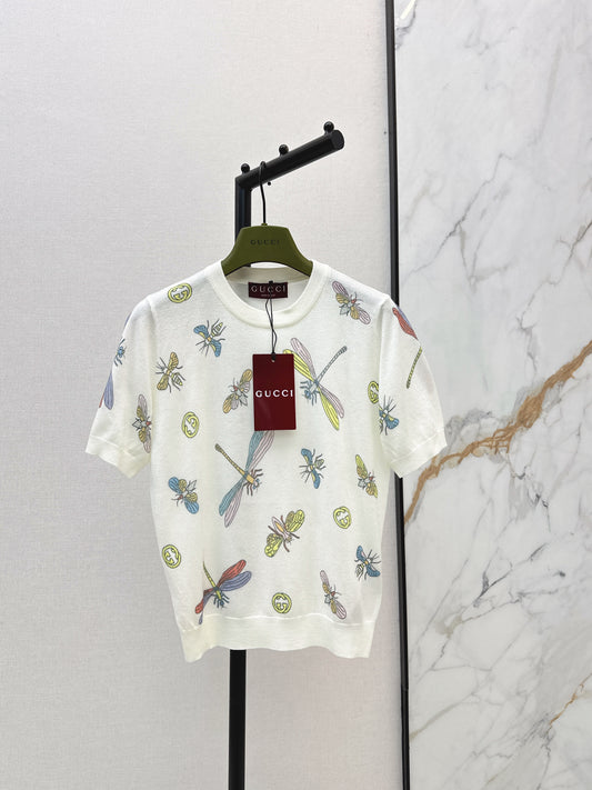 26ss Dragonfly Pattern Embroidered Short Sleeve
