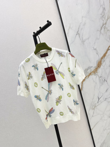 26ss Dragonfly Pattern Embroidered Short Sleeve