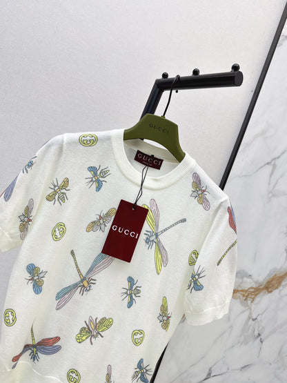 26ss Dragonfly Pattern Embroidered Short Sleeve