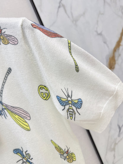 26ss Dragonfly Pattern Embroidered Short Sleeve