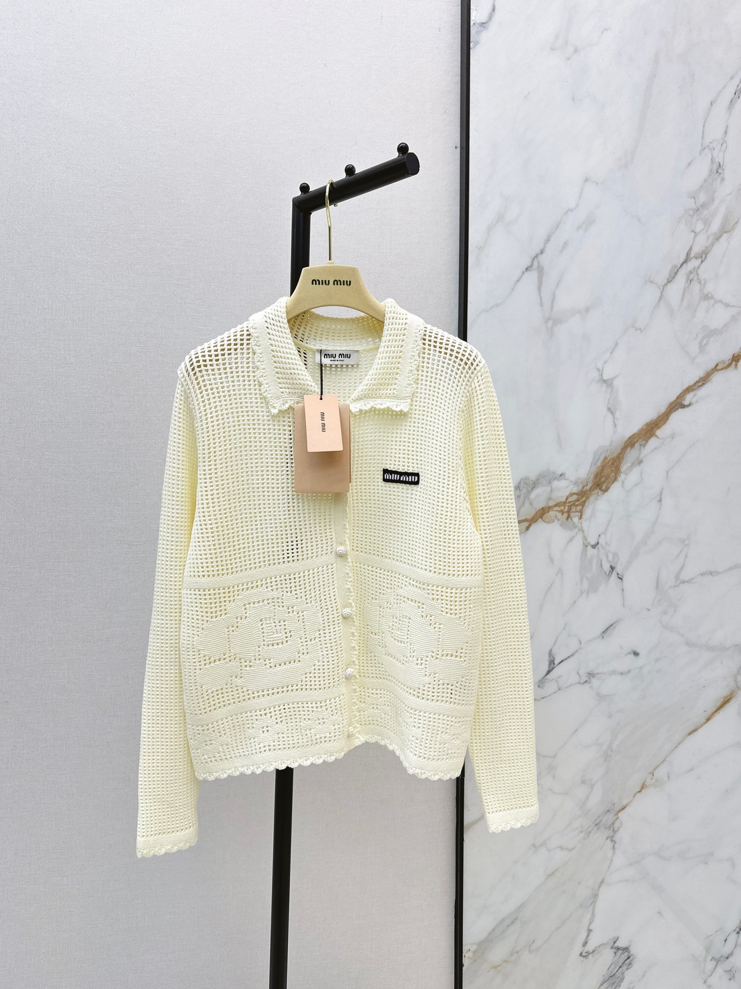 26ss Crochet Hollow Out Lapel Knit Cardigan