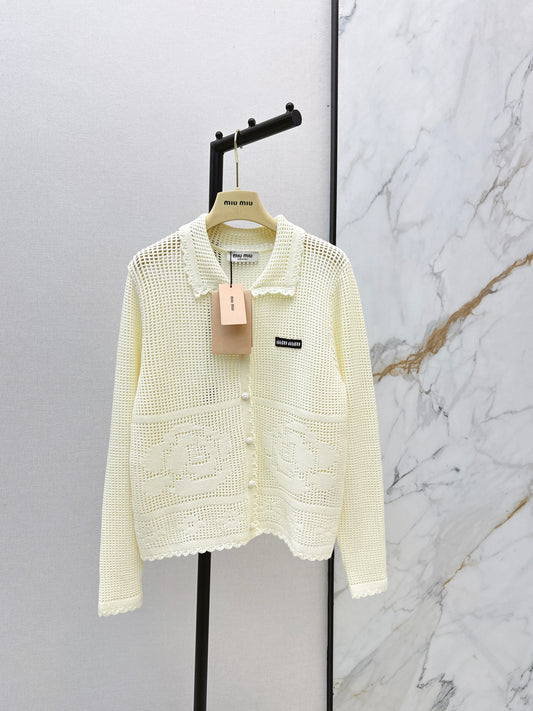 26ss Crochet Hollow Out Lapel Knit Cardigan