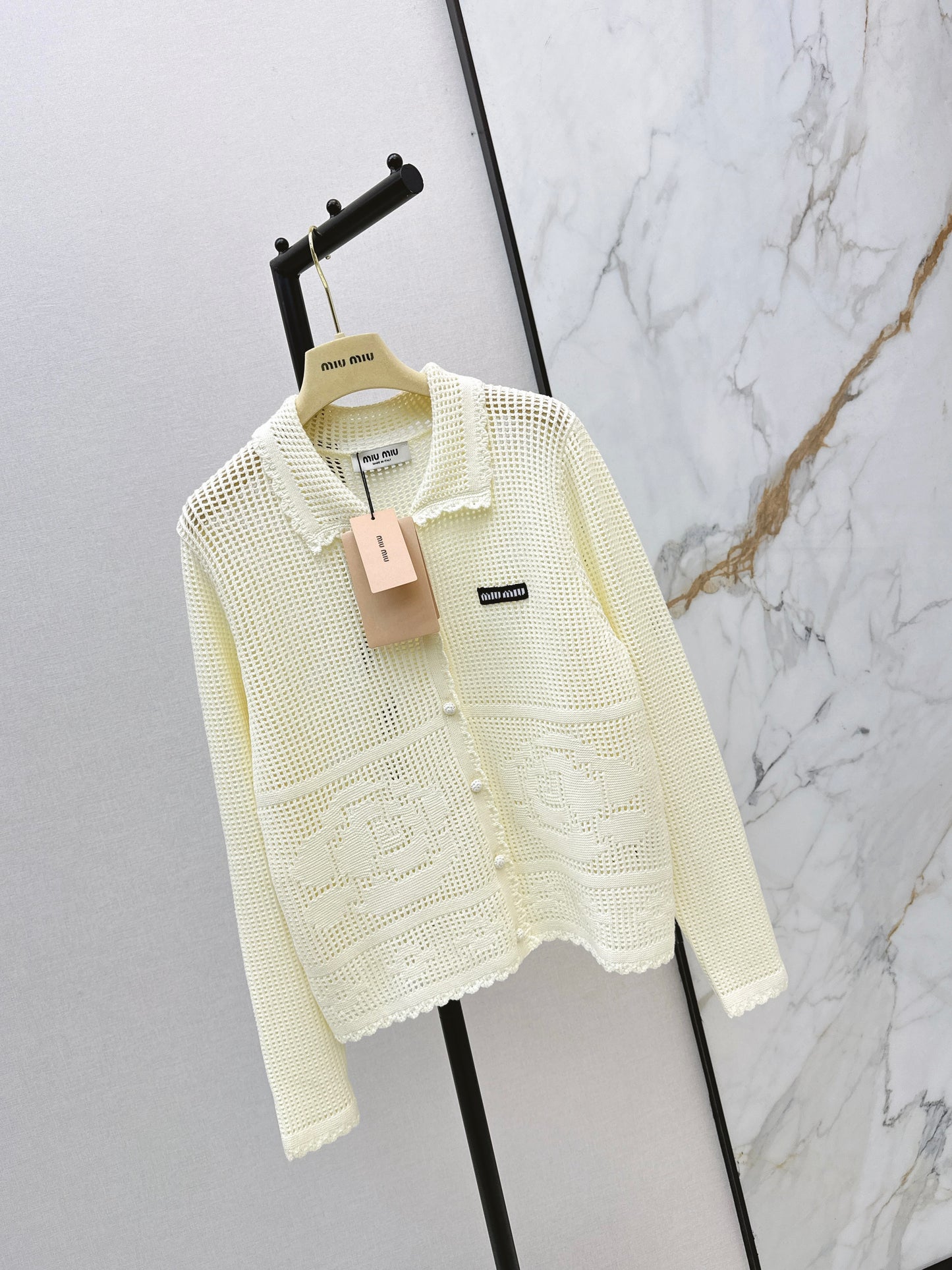 26ss Crochet Hollow Out Lapel Knit Cardigan