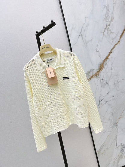 26ss Crochet Hollow Out Lapel Knit Cardigan