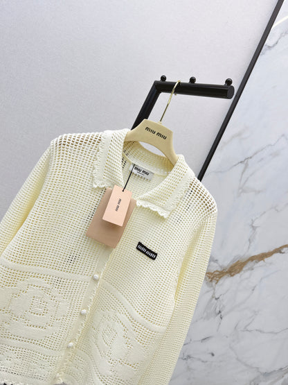 26ss Crochet Hollow Out Lapel Knit Cardigan