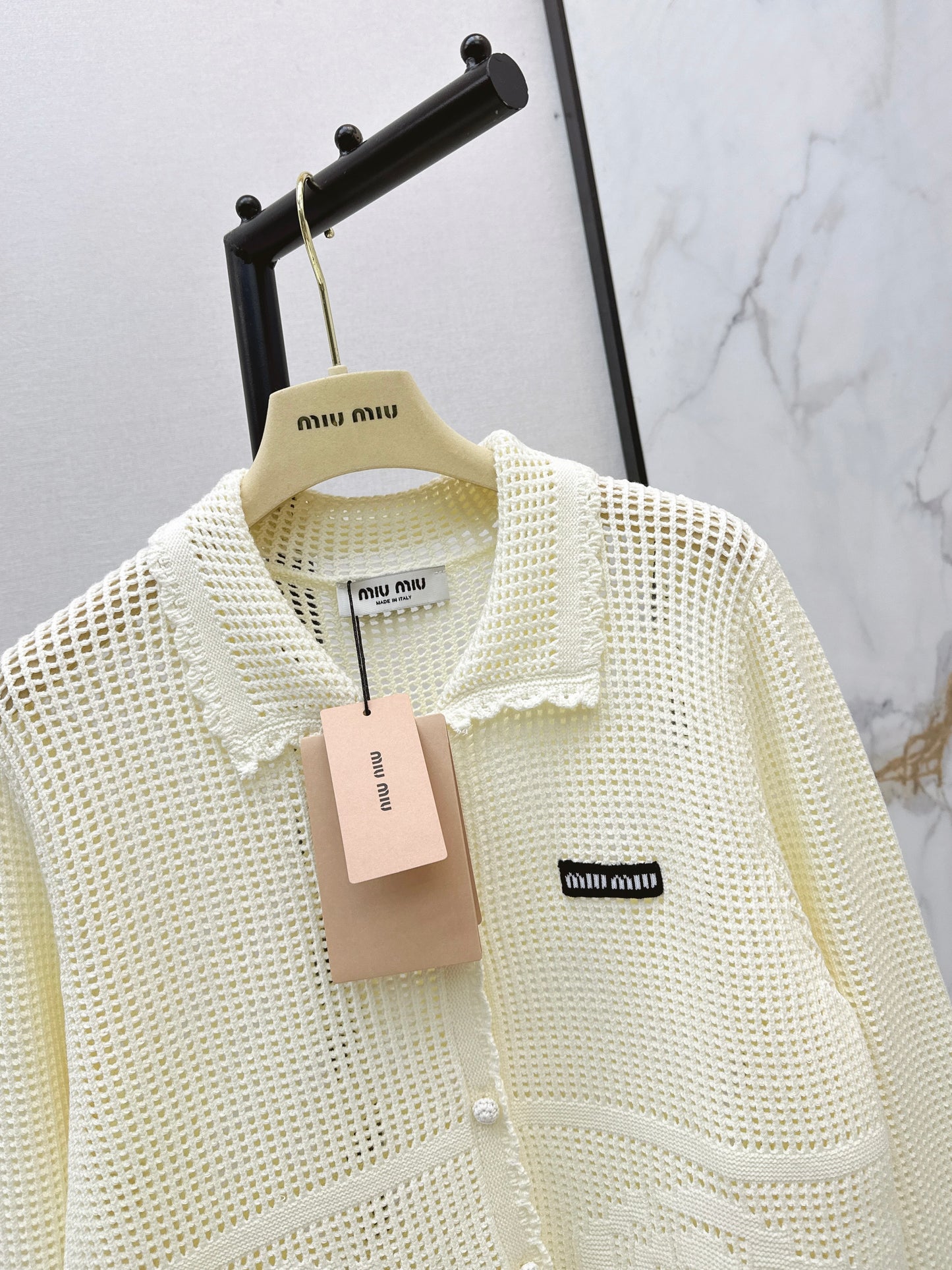 26ss Crochet Hollow Out Lapel Knit Cardigan