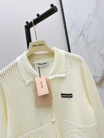 26ss Crochet Hollow Out Lapel Knit Cardigan